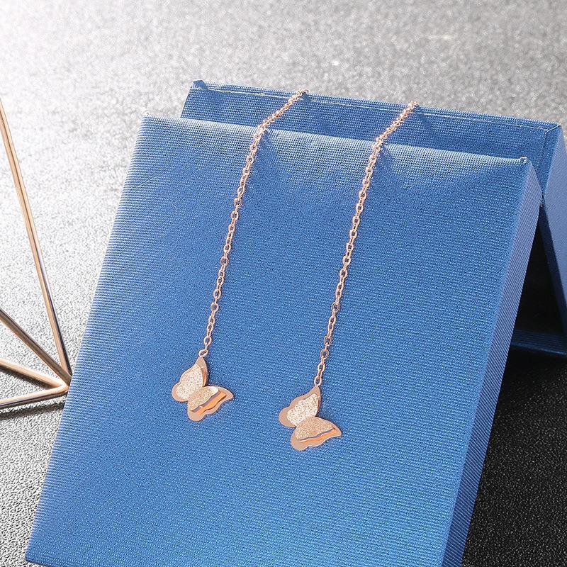 Titanium Steel Butterfly Tassel Earrings