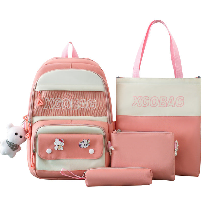 4-piece letter contrast large capacity backpack