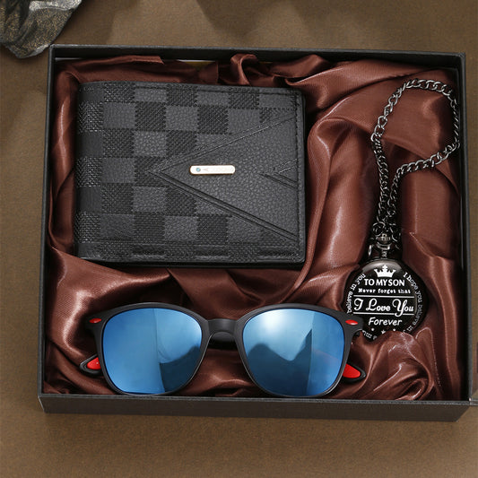 Pocket watch wallet sunglasses 3-piece combination set