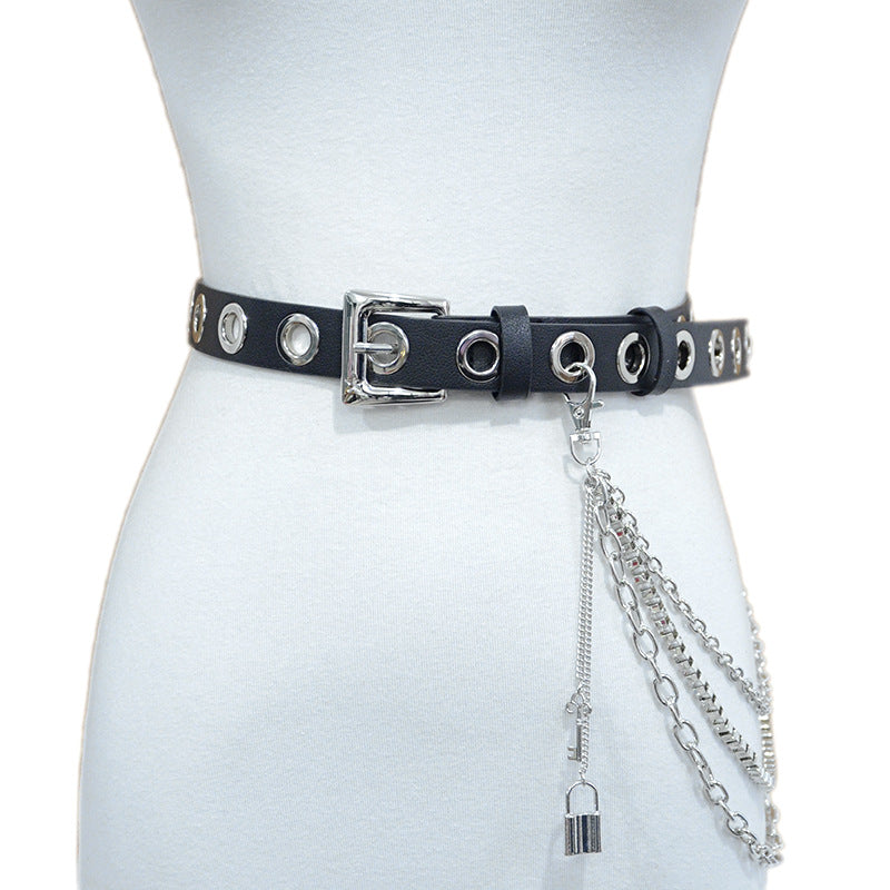 Punk punched leather belt