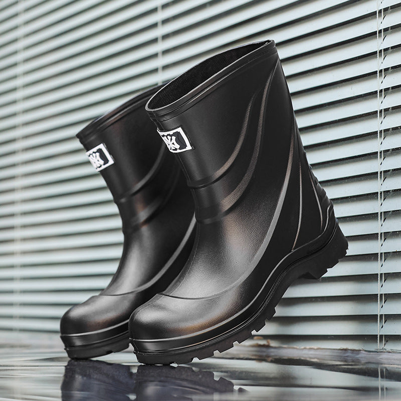 Rain shoes men's medium tube thick sole wear-resistant