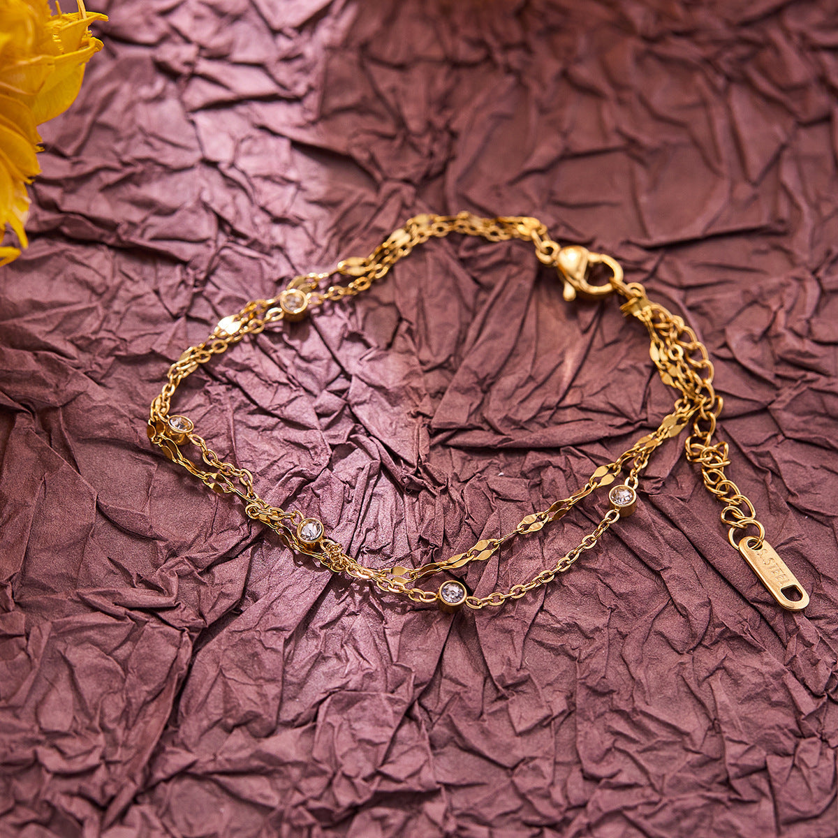 Women's Korean Double-Layer Diamond-Style Bracelet — 18K Gold-Plated, Water-Resistant