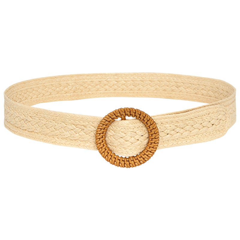 Round Buckle Braided Belt Women's Round Square Buckle