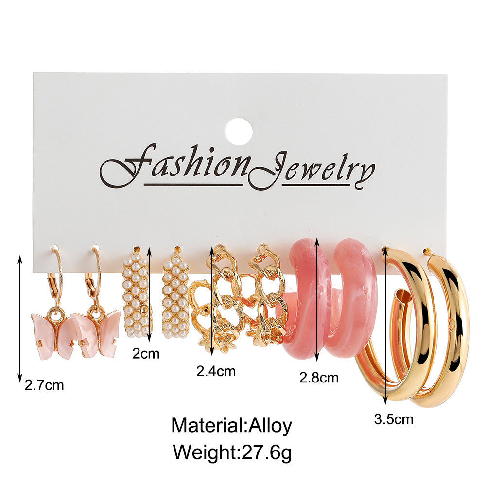 5-Piece Pink Acrylic & Pearl Earring Set