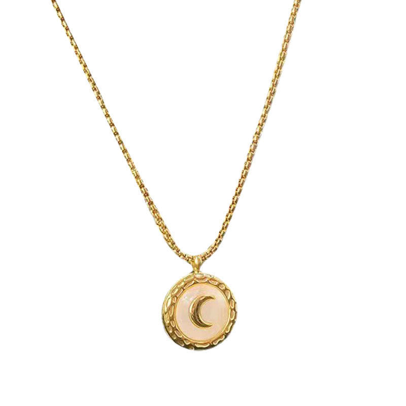 Women's Titanium Steel Moon Pendant Collarbone Necklace — Retro Non-Fading