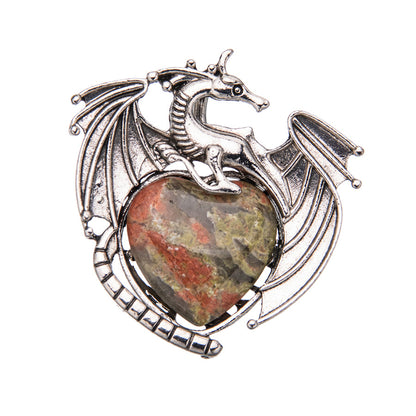 Colgante de cristal en forma de corazón de pterosaurio de dragón volador vintage 