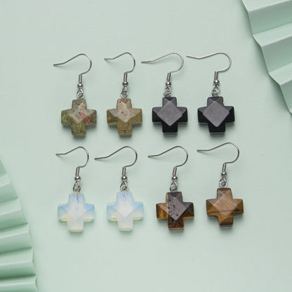 Brincos de aço inoxidável facetados em cruz de cristal 