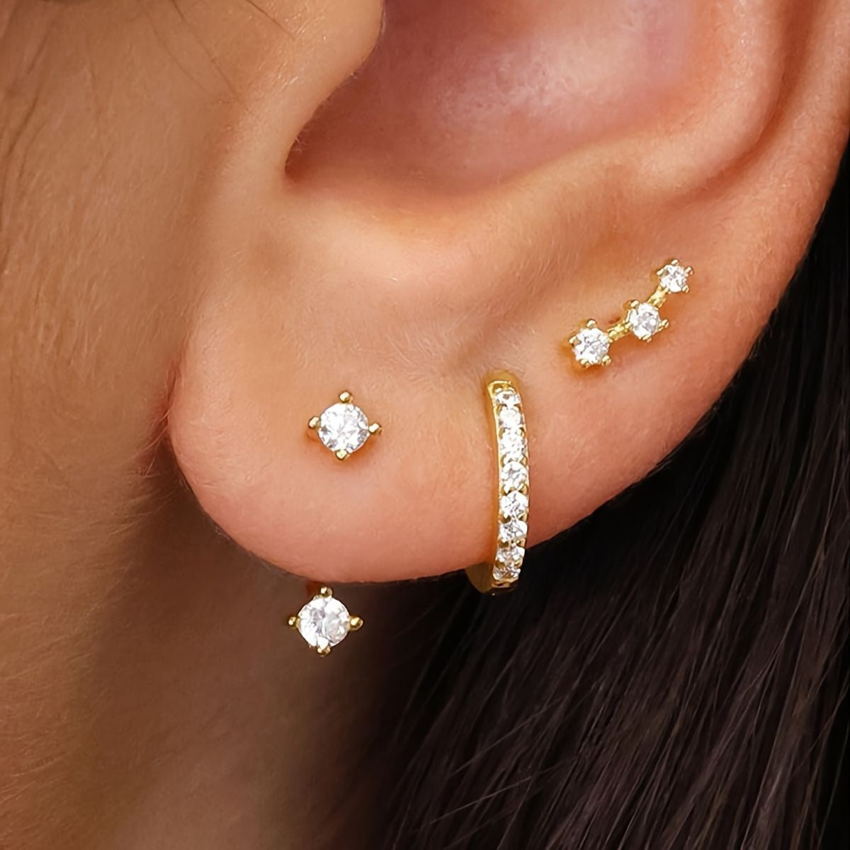 Zirconia Twist Hoop Earring Set (3pc)