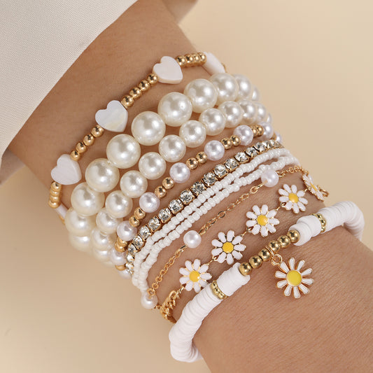 Daisy Pearl Beaded Bracelet Set