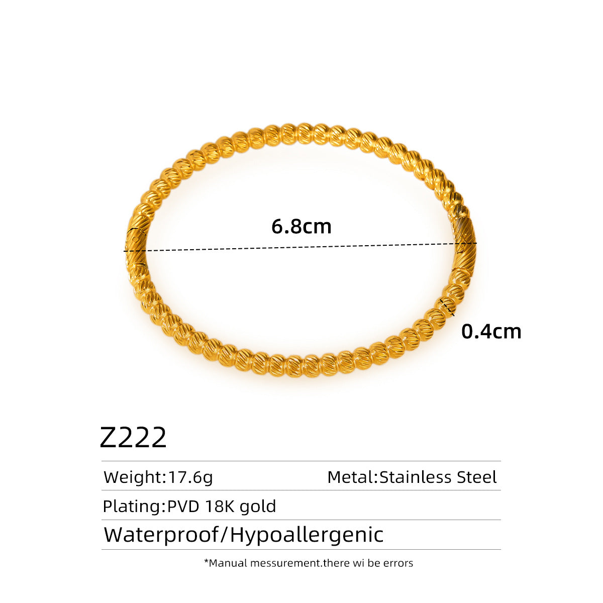 Women's Titanium Steel Hammered C-Open Hollow Bracelet