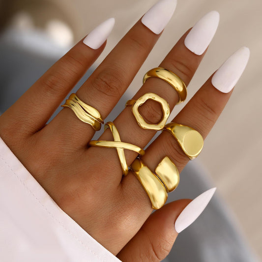 6-Piece Geometric Metal Ring Set