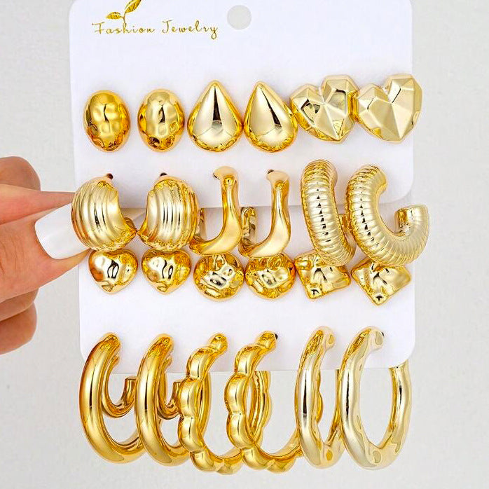 Cross-border hot-selling earrings set European and American ins style metal geometric twist earrings combination earrings