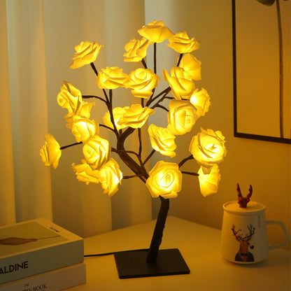 Luz nocturna de decoración de lámpara de árbol de rosas de simulación LED con interruptor USB 