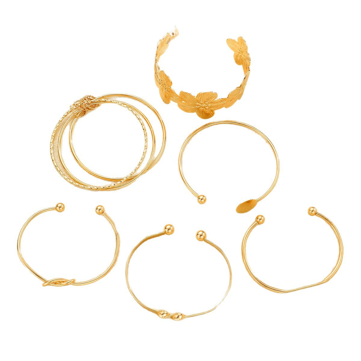 Retro Gold Knotted Flower Bracelet Set