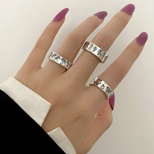 Personalized flower ring set 3-piece joint ring
