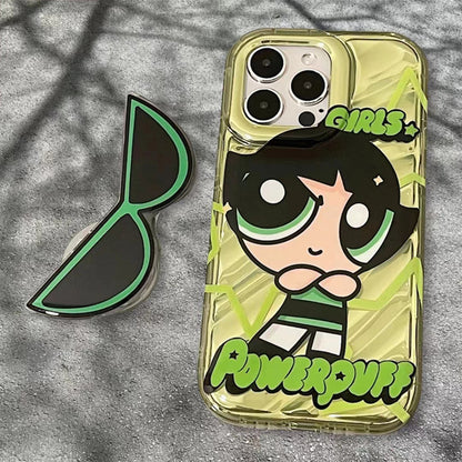 Water Wave Case iPhone15 Pro X Powerpuff Girls Sunglasses Stand