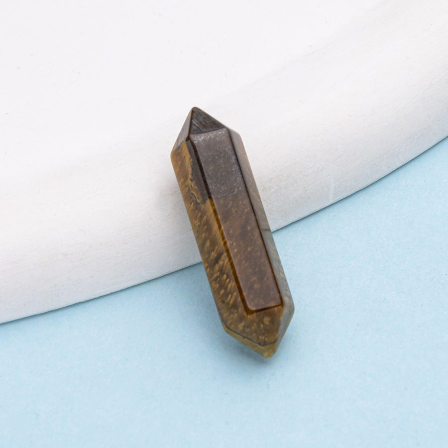 Colar de pingente de coluna hexagonal de ponta dupla de cristal 