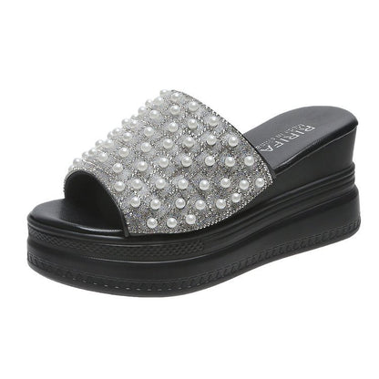 Wedge slippers female pink