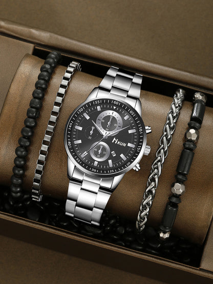 Trendy Beaded Men's Watch Set