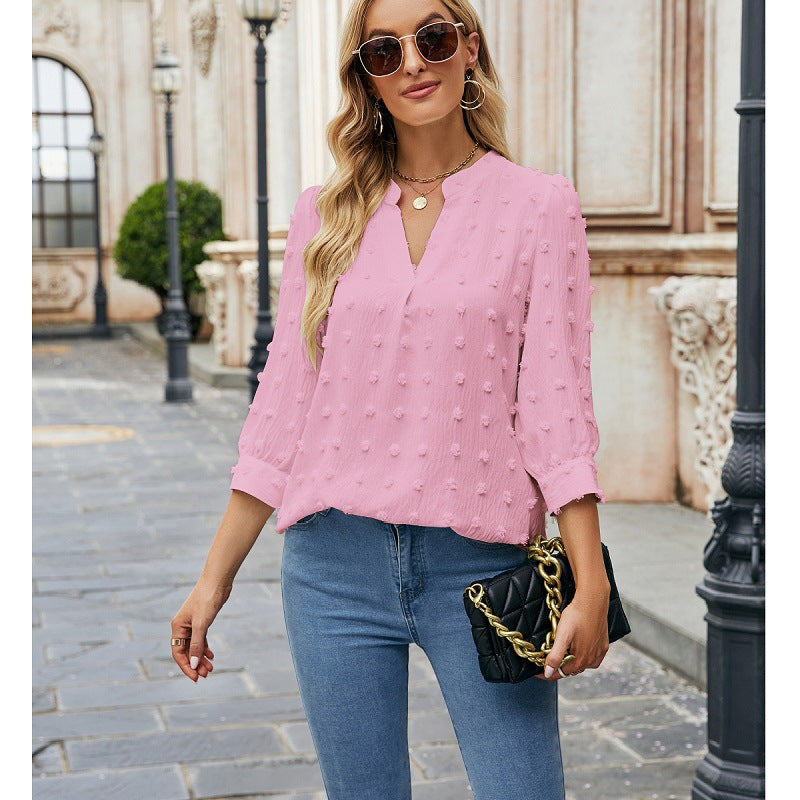 Seven-quarter-sleeved chiffon top