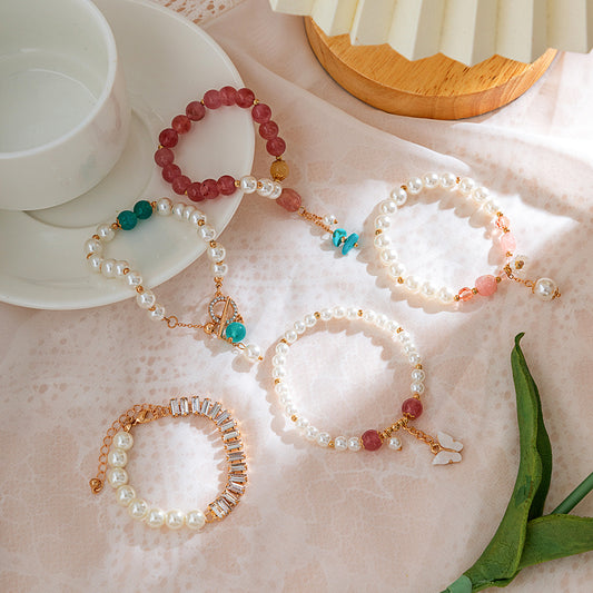 Pulsera vintage de imitación de perla y circonita