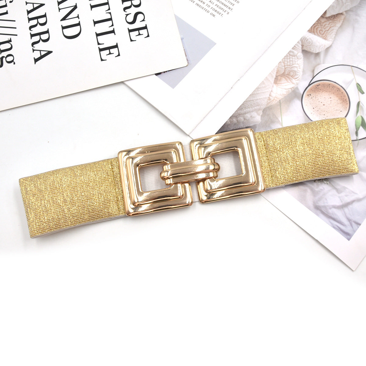 Geometric gold metal belt