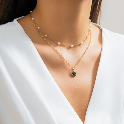 Collar sencillo de flores con cuentas de perlas de imitación 