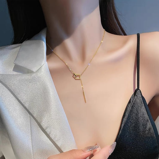 Titanium Steel Double-Ring Tassel Necklace