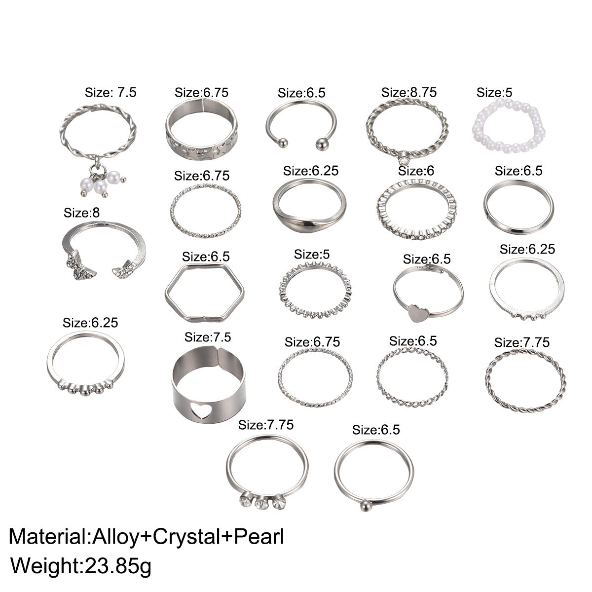 21Pcs Butterfly & Pearl Ring Set