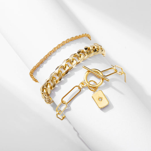 3-Piece Gold Multi-Layer Chain Bracelet Set