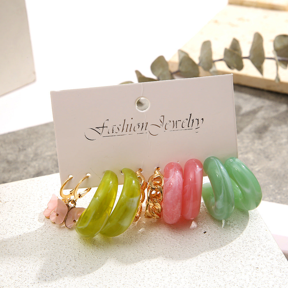 Creative Circle C Shape Resin Earrings Set 5 Pieces
