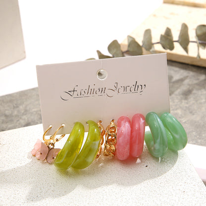 Creative Circle C Shape Resin Earrings Set 5 Pieces