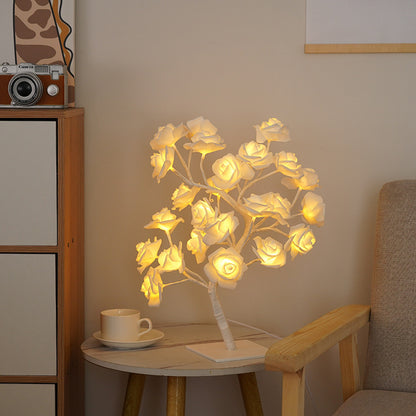 Luz nocturna de decoración de lámpara de árbol de rosas de simulación LED con interruptor USB 