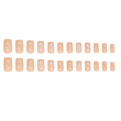 Wearable Flower Short Square Nail Stickers 24 Pieces