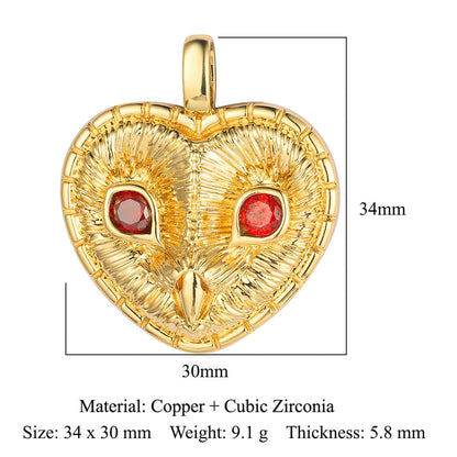 Copper zircon pendant peach heart owl DIY