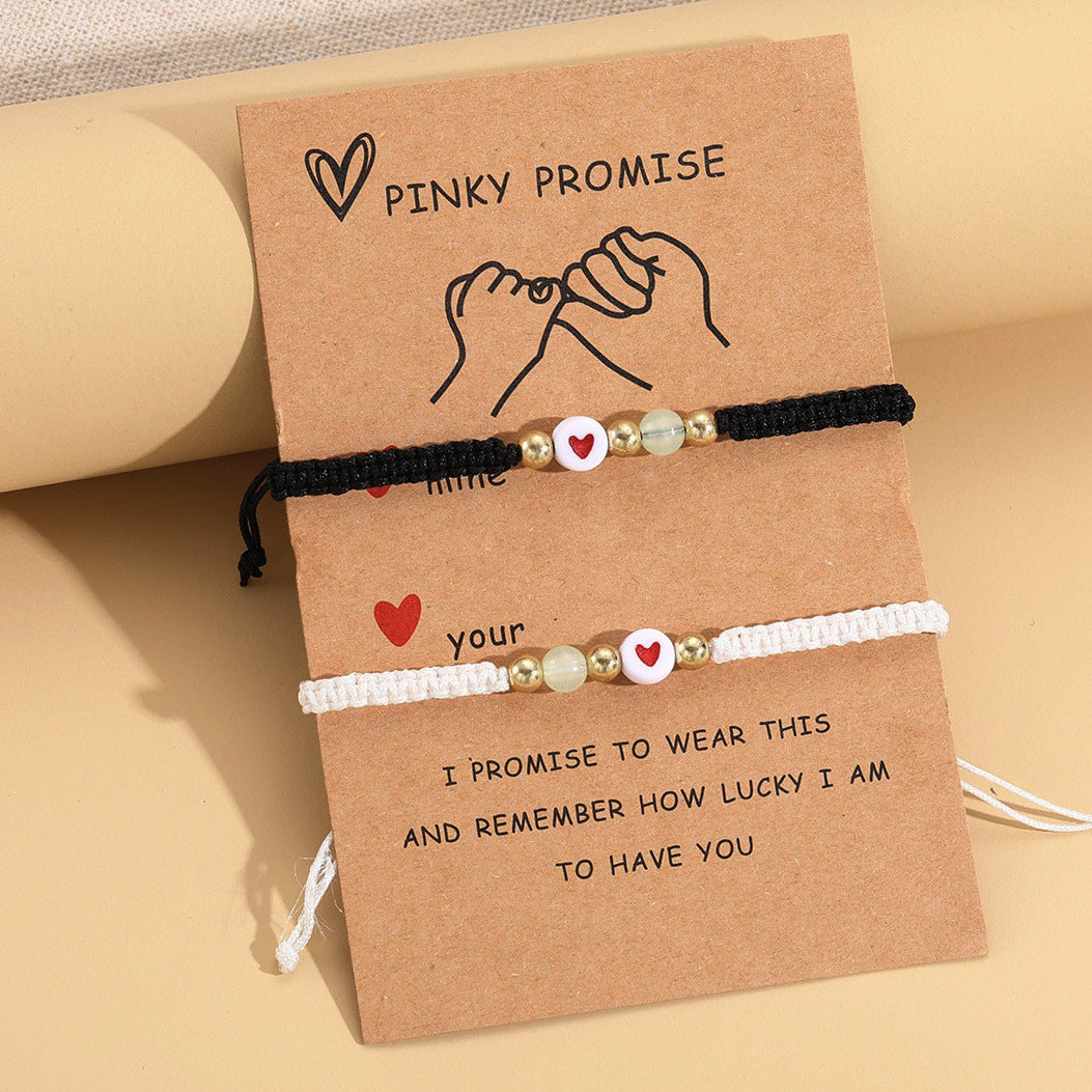 Luminous Peach Heart Woven Couple Bracelets (2-Piece)