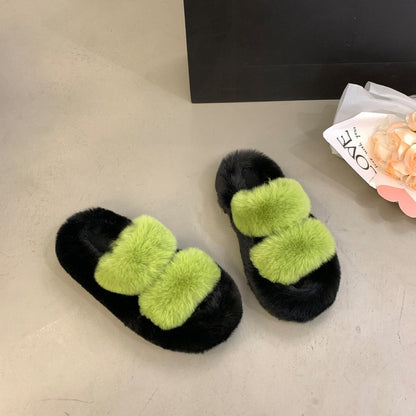 Real rabbit fur flat-bottomed slippers fashion