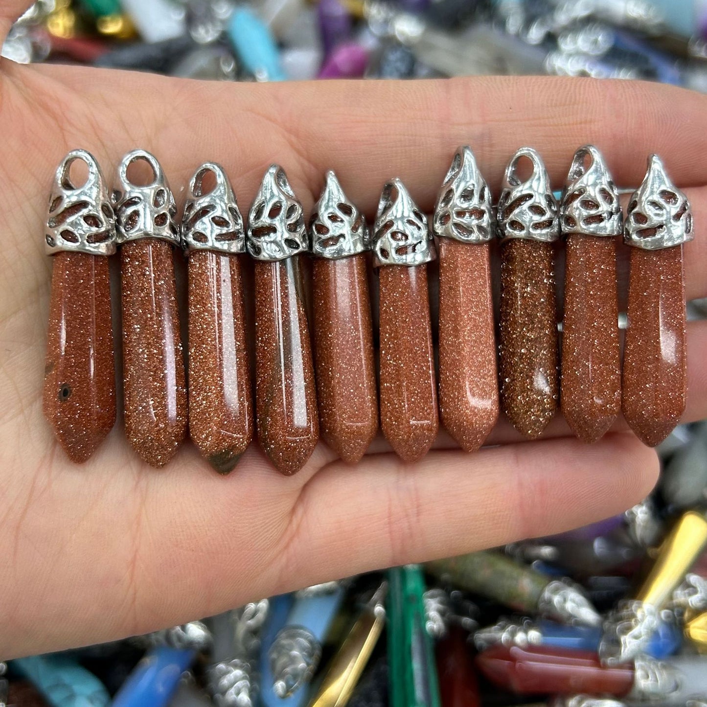 Pingente de bala de coluna hexagonal de ágata de cristal 