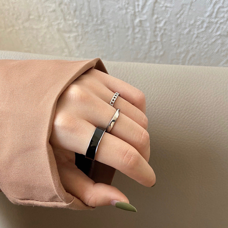 Anillo de tres piezas personalizado retro negro 
