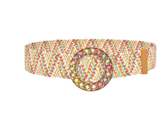 Colorful PP grass woven women's belt