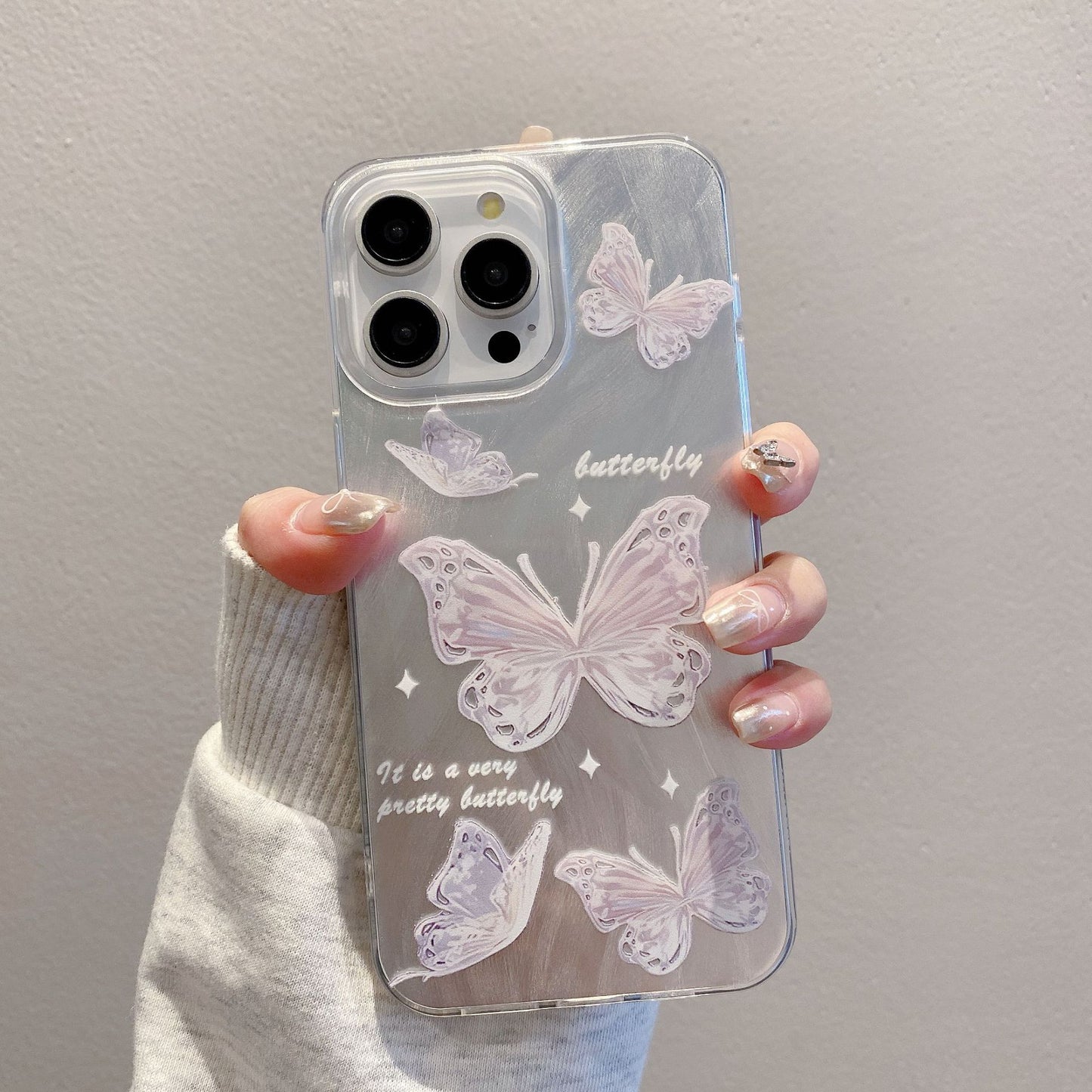 Funda con degradado de mariposa y plumas para iPhone 15, Pro, 11 y 13, soporte invisible 7P 