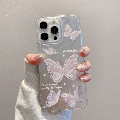 Funda con degradado de mariposa y plumas para iPhone 15, Pro, 11 y 13, soporte invisible 7P 
