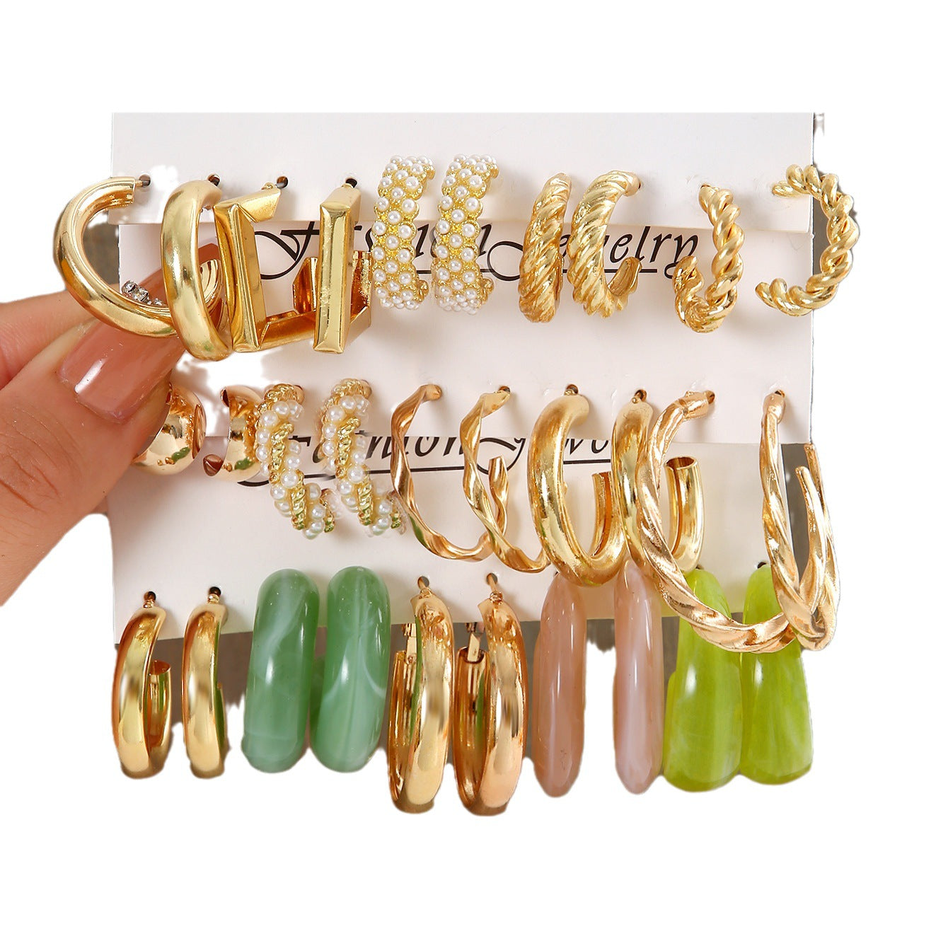 Metal Twist & Geometric Earring Set