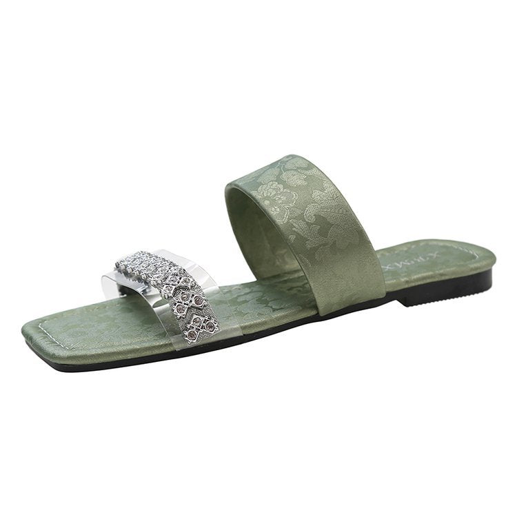 Rhinestone Fashion Flat Slippers