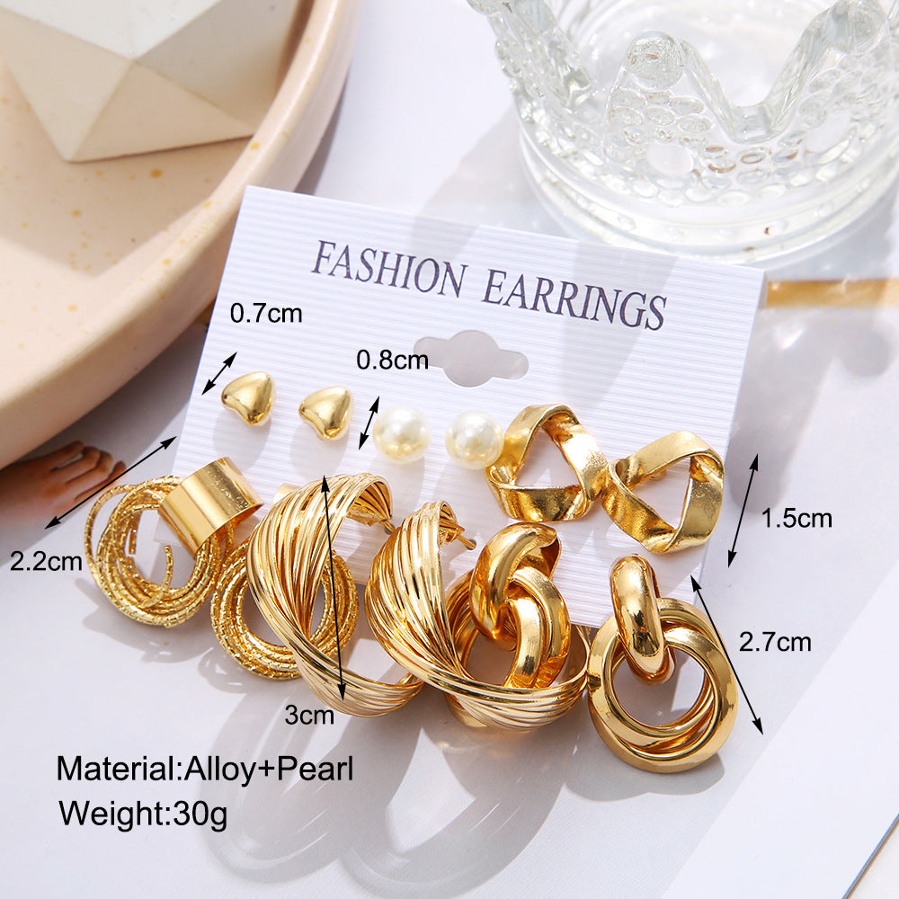 Geometric Twist Pearl Hoop Earring Set (6-Piece)