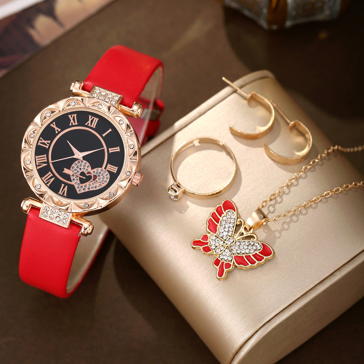 Fashion Watch Butterfly Pearl Jewelry Set