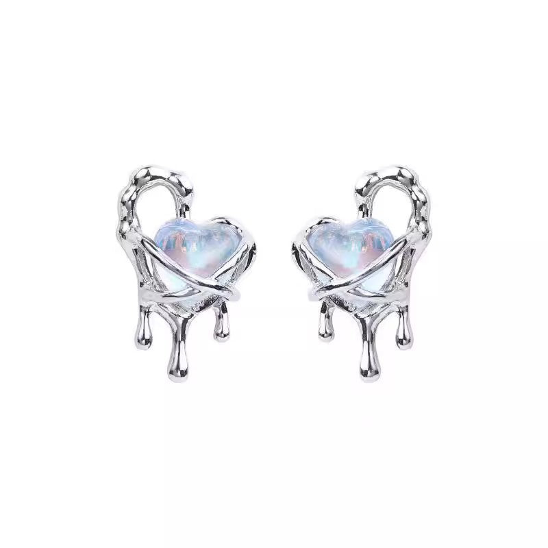 Pendientes de plata S925 con forma de aguja y forma de corazón 