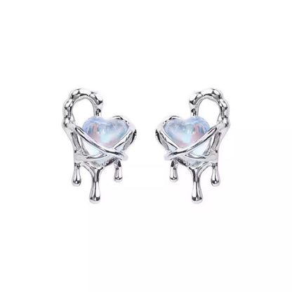 Pendientes de plata S925 con forma de aguja y forma de corazón 