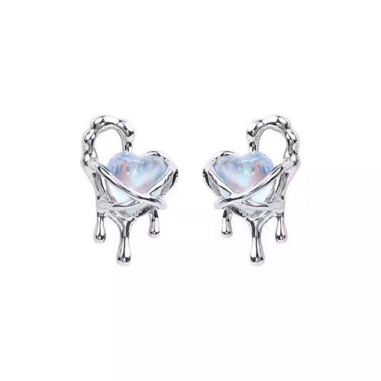 Pendientes de plata S925 con forma de aguja y forma de corazón 