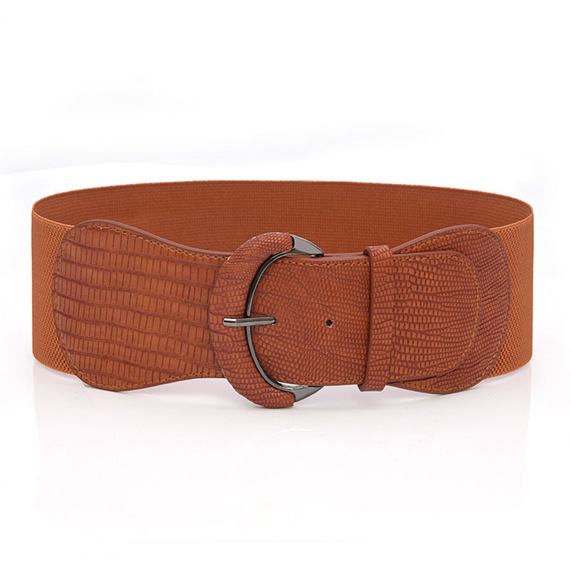 Faux leather elastic wide belt